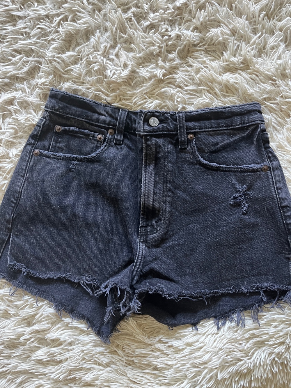 Abercrombie & Fitch Black Distressed High-Rise Denim Shorts